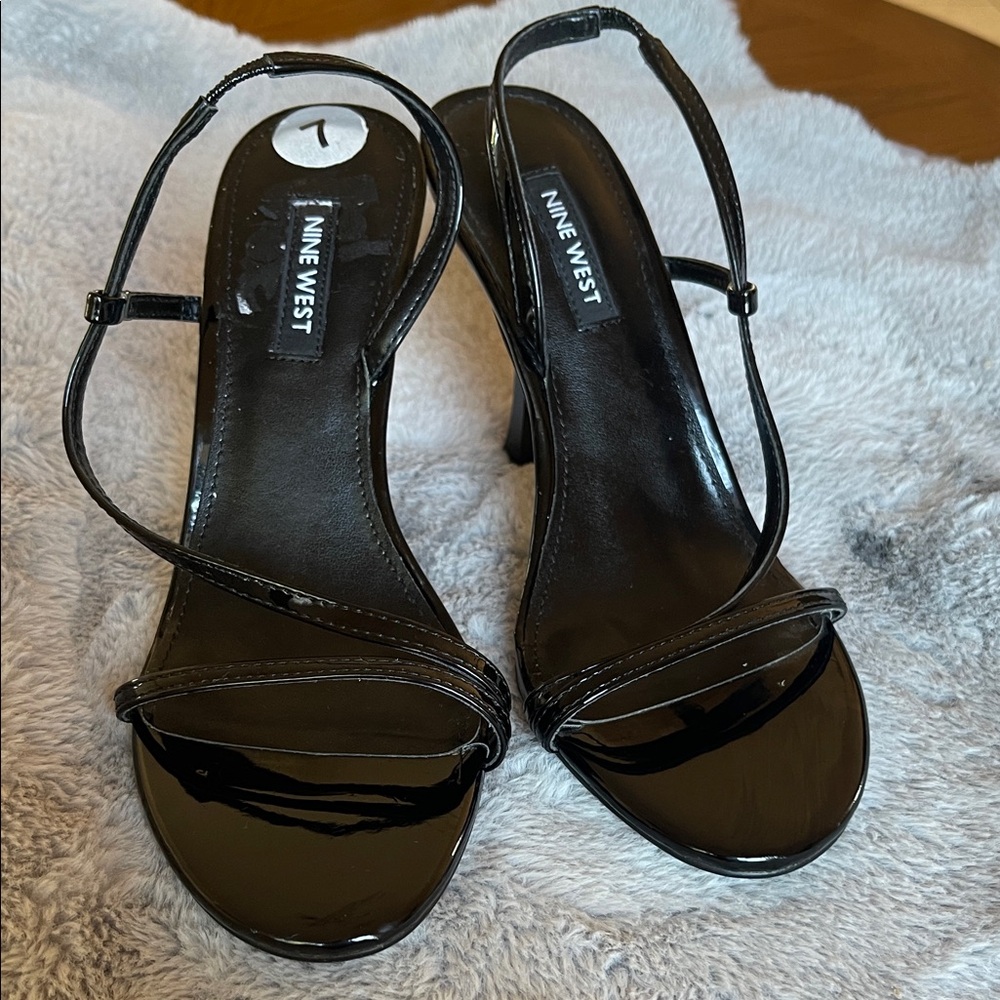 Nine West Black Patent Leather Strappy Heels